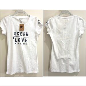 🌊 NWT Kai Aloha Supply “Ocean Is Love” Fitted Cap Sleeve Tee Wmn. Size Small 🌊